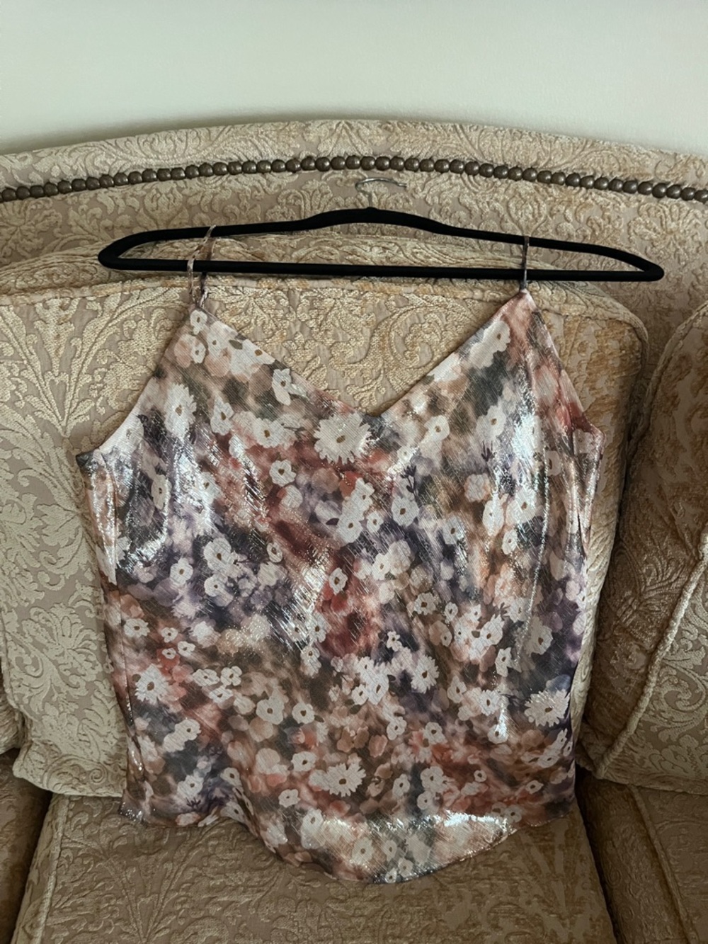 Club Monaco Floral Sequin Cami - Pink, Cream, Brown